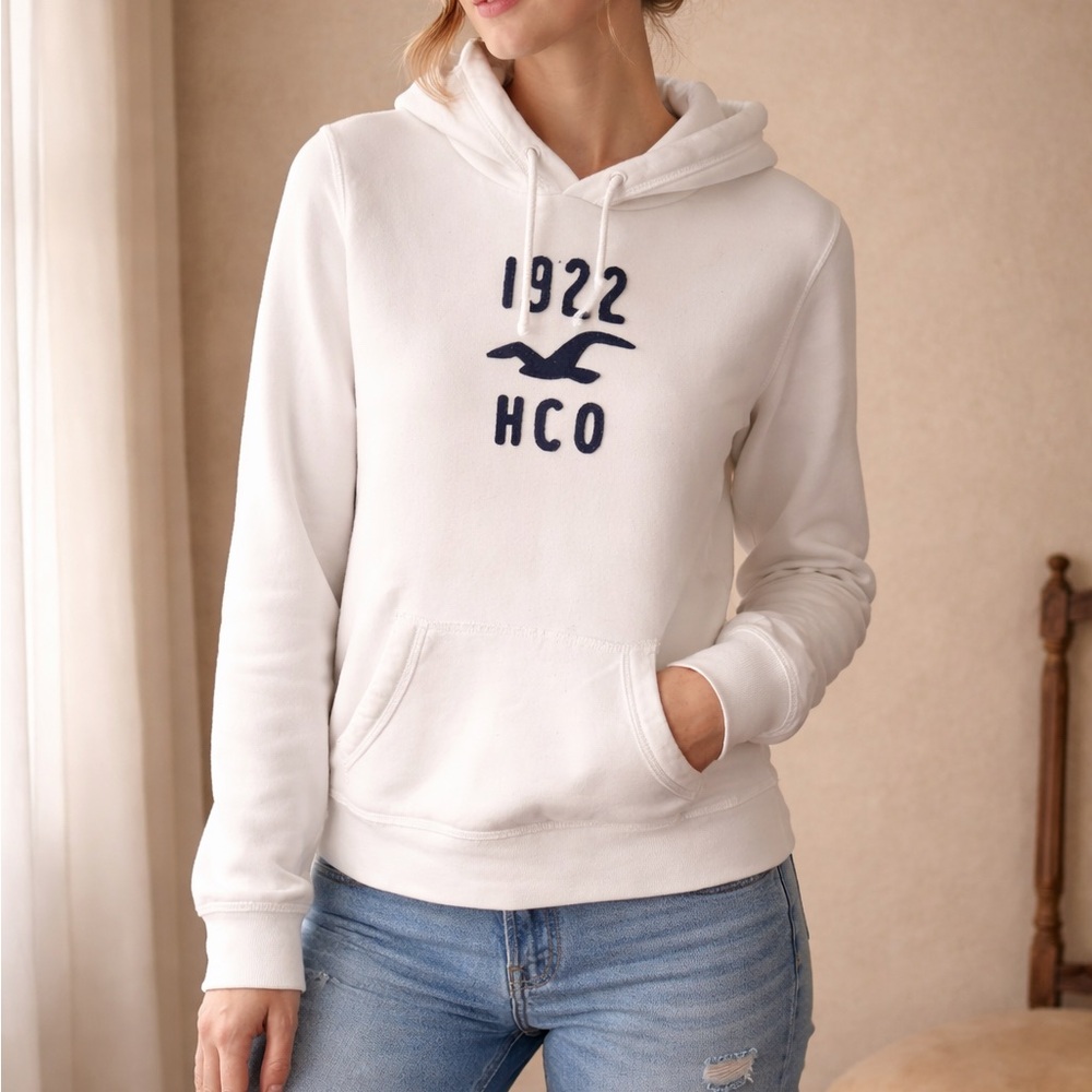 Hollister Y2K Pullover Hoodie Sweatshirt Cream Size Large